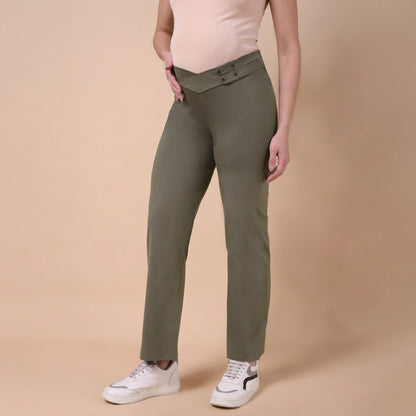 Maternity Comfy Straight Pant - Adjustable waist - Olive