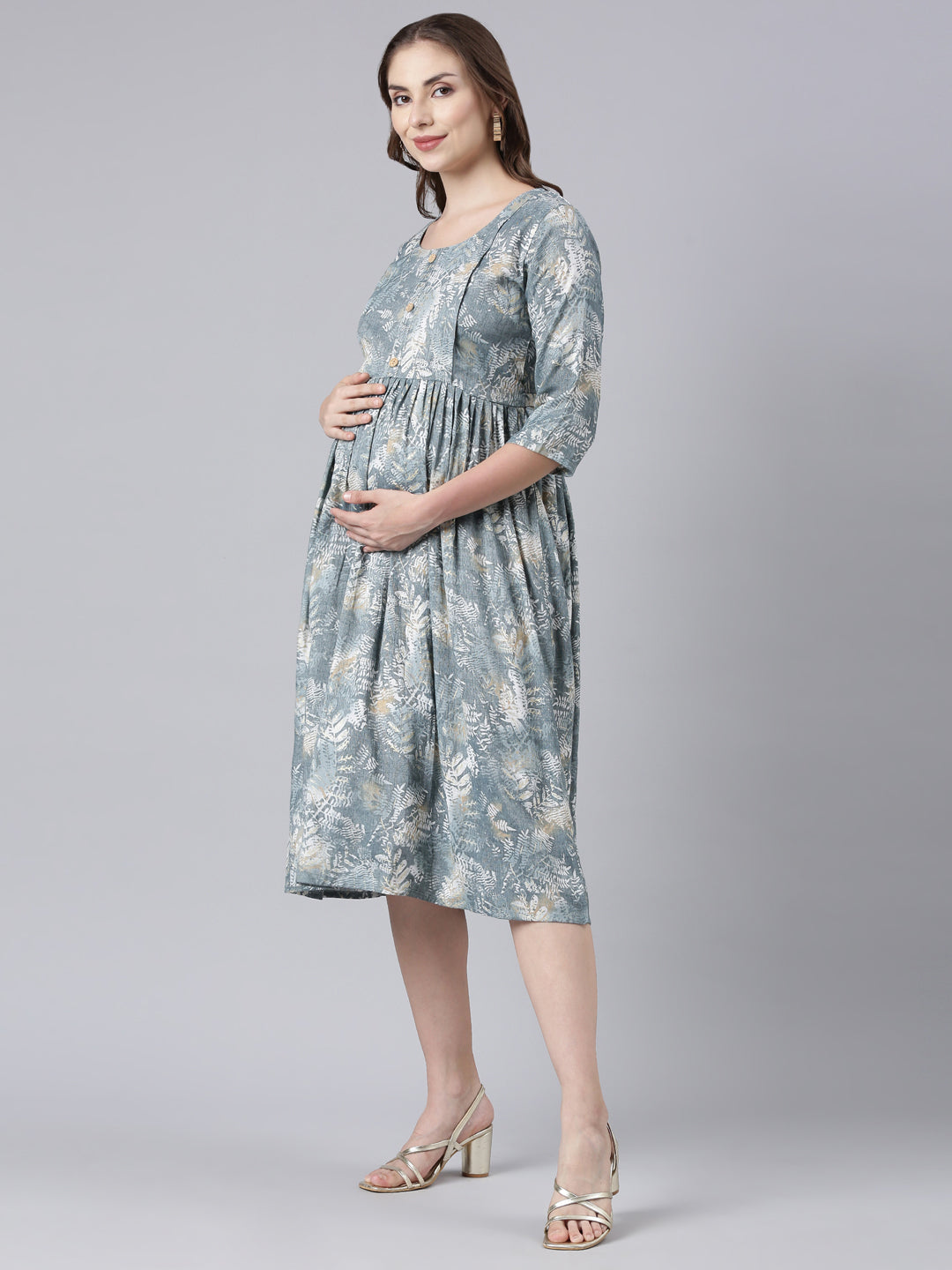 Leafy Grey maternity and feeding dress