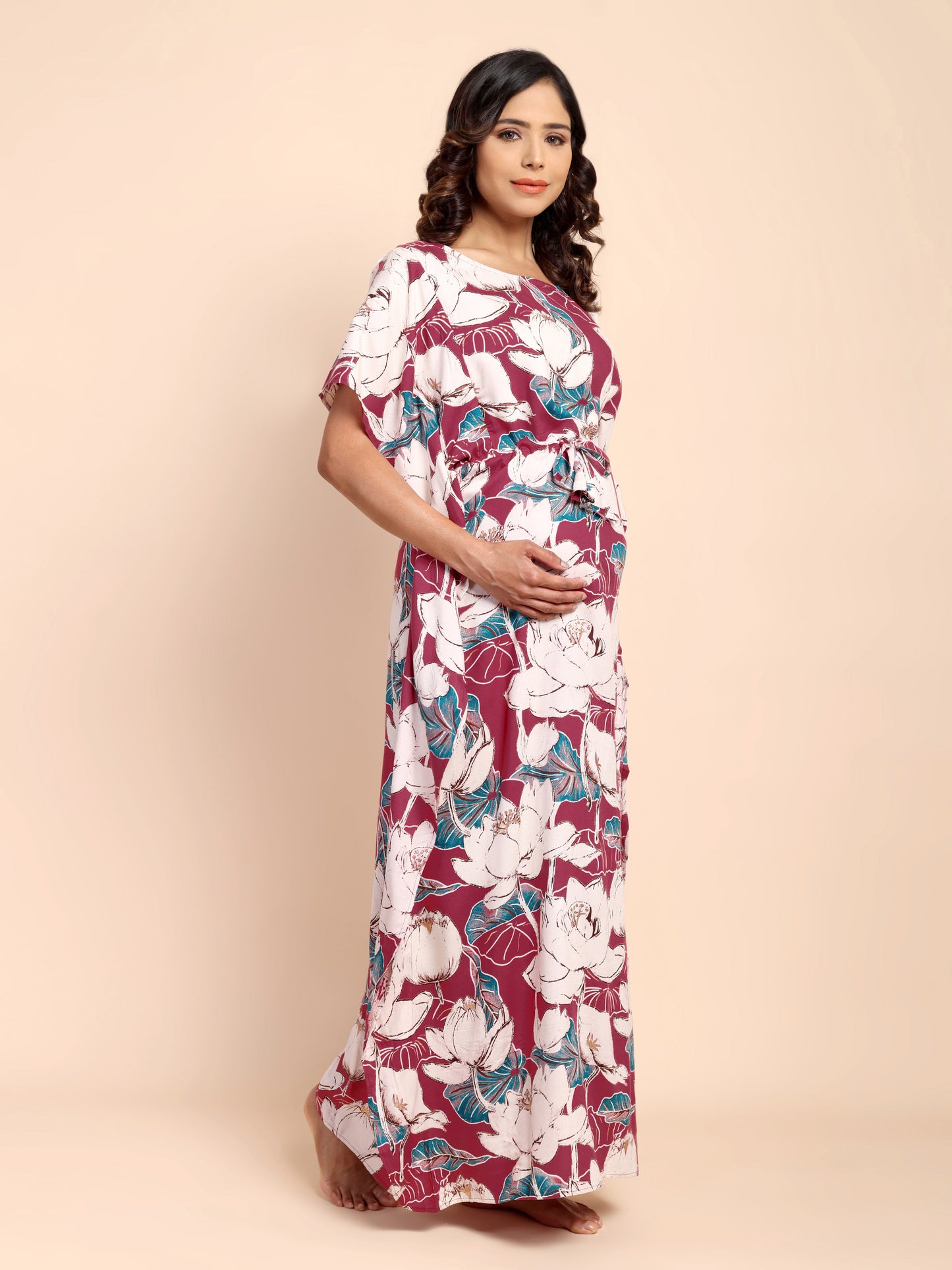 Red Blossom Maternity and Nursing Kaftaan