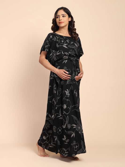 Midnight Black Maternity & Nursing Kaftaan