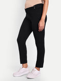 Black maternity comfy pants with adjustable waistband, cropped straight-leg fit