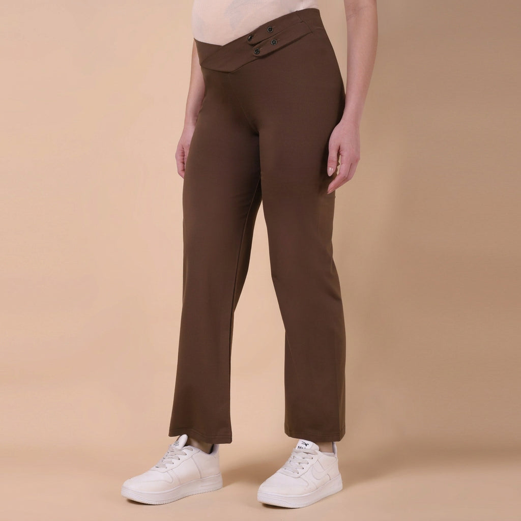 Maternity Comfy Straight Pant - Adjustable waist - Brown