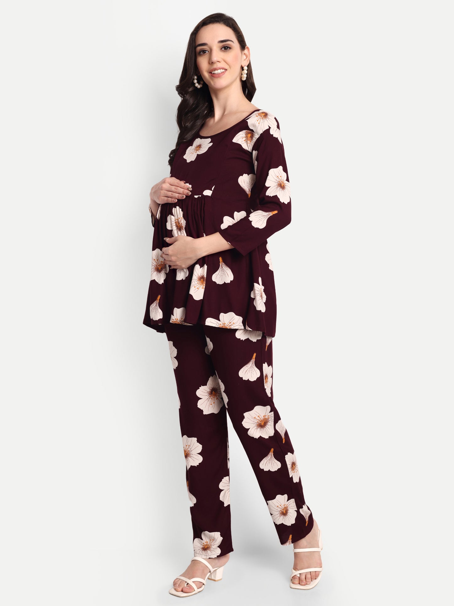 Maroon Flower Maternity & Nursing Co-ord set