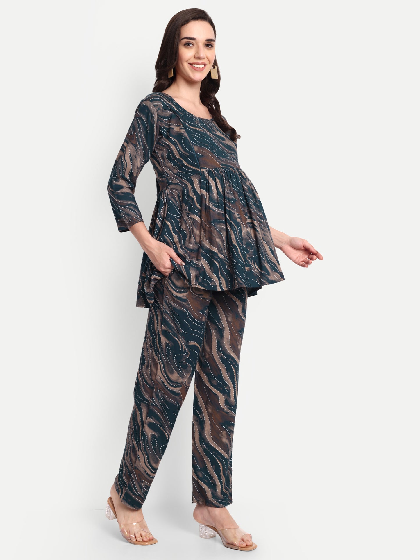 Ocean blue printed Maternity & Nursing Co-ord set