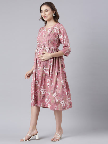 Preety peach maternity and feeding dress