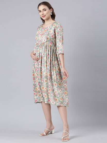 Flora green maternity and feeding dress