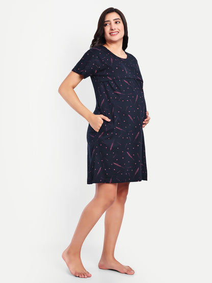 Navy Sprinkle Maternity and Nursing lounge Short Nighty