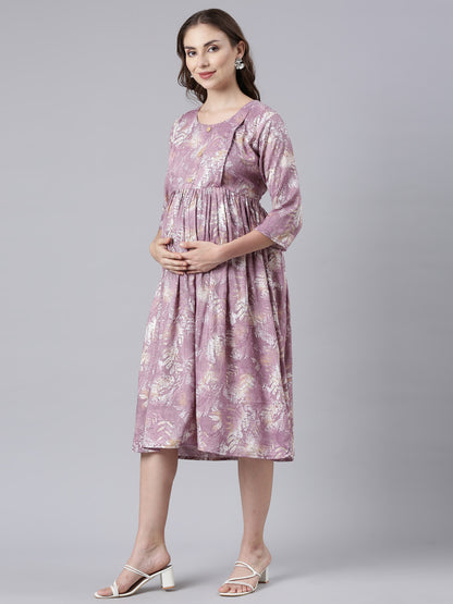 Leafy pink maternity and feeding dress