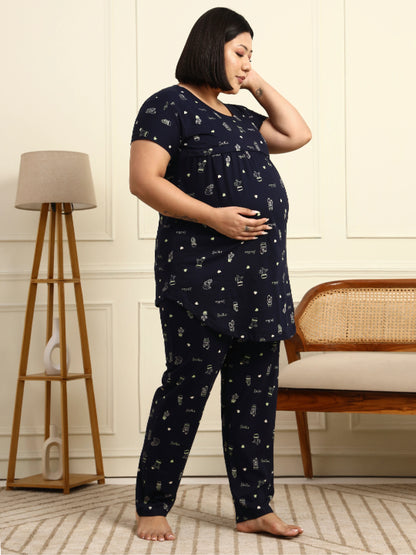 Heart scatter print Maternity Lounge Suit