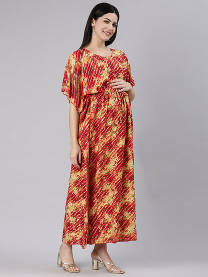 Mint Red Maternity and Nursing Kaftaan