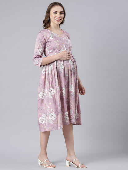 Lilac Plum maternity and feeding dress