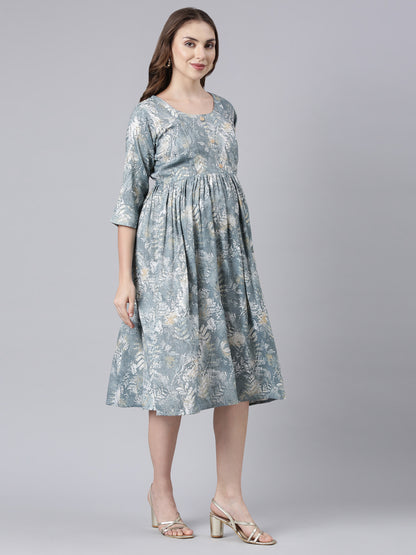 Leafy Grey maternity and feeding dress