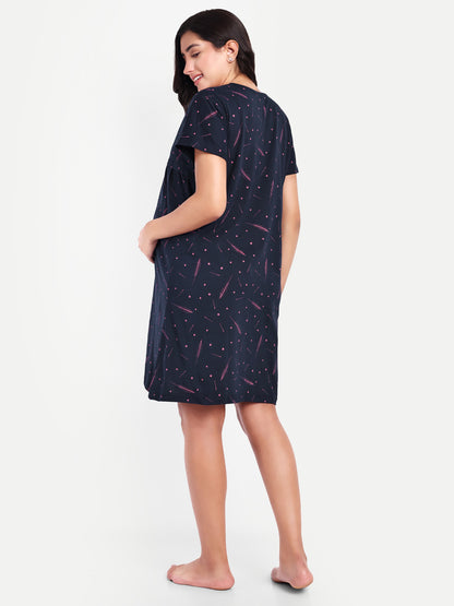 Navy Sprinkle Maternity and Nursing lounge Short Nighty