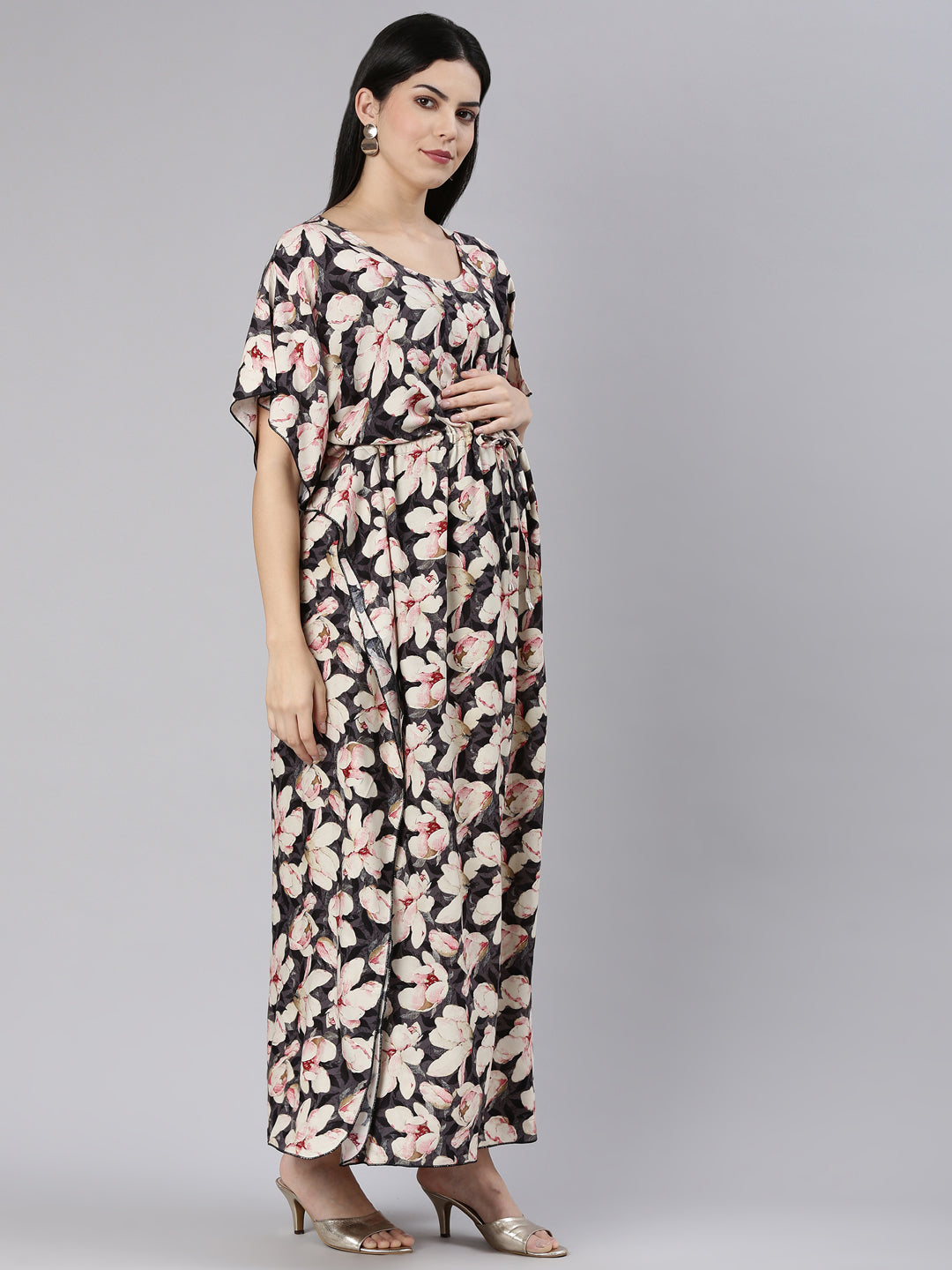 Grey Blossom Maternity and Nursing Kaftaan