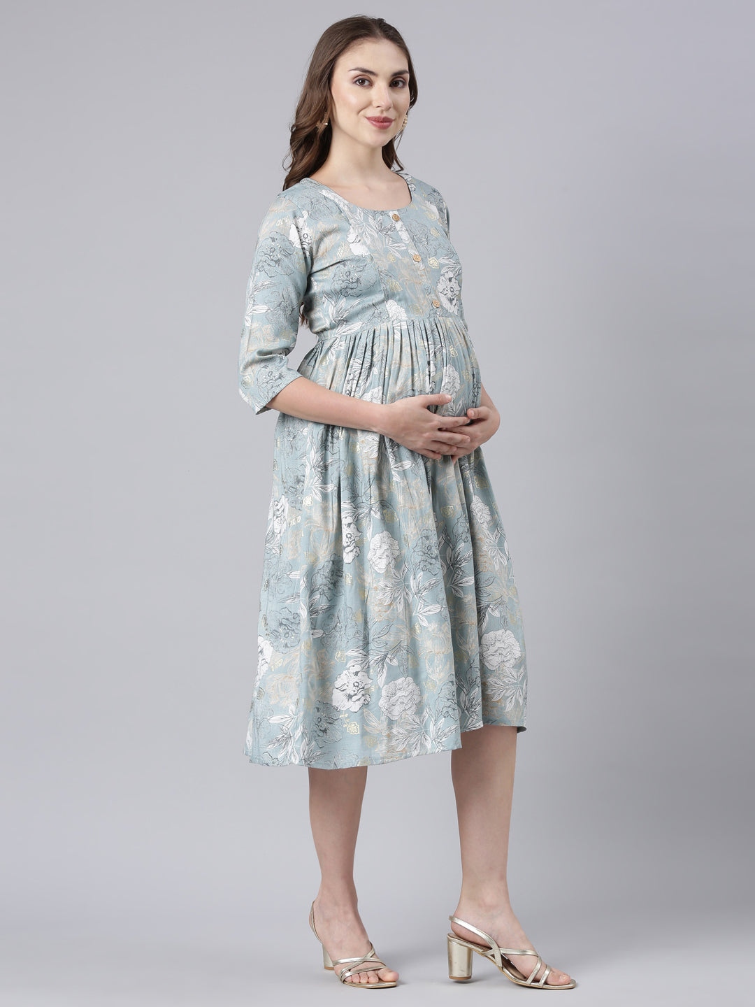 icy blue maternity and feeding dress