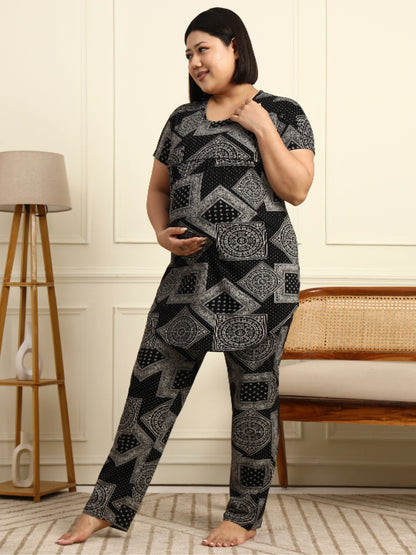 Paisley Black Maternity Lounge Suit