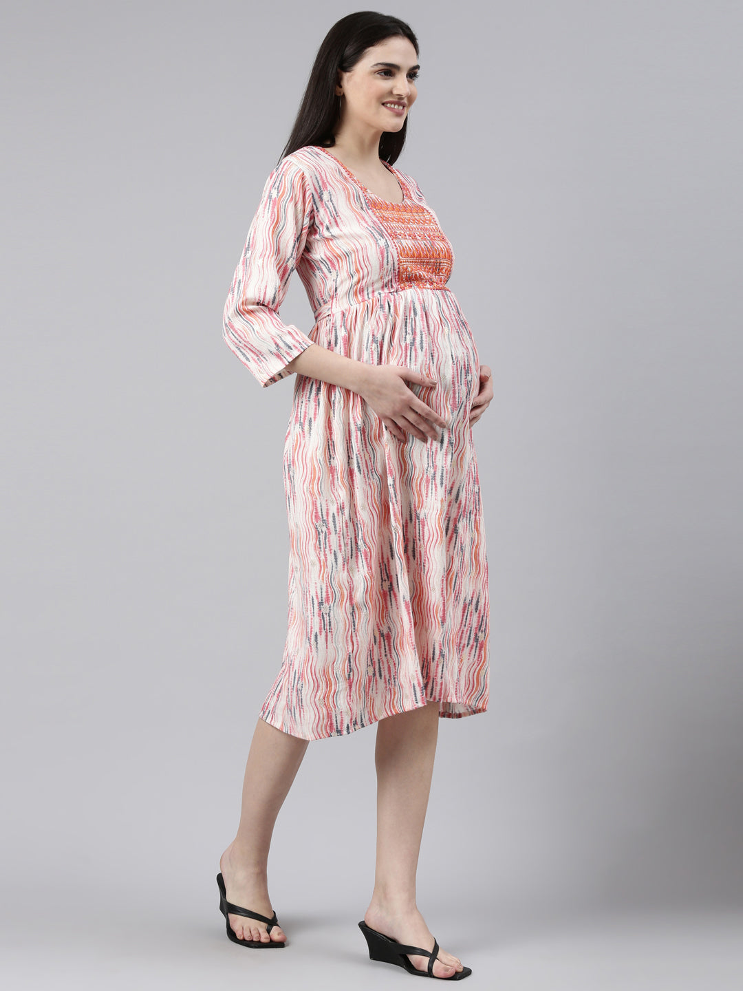 Coral  Maternity And Feeding Dress