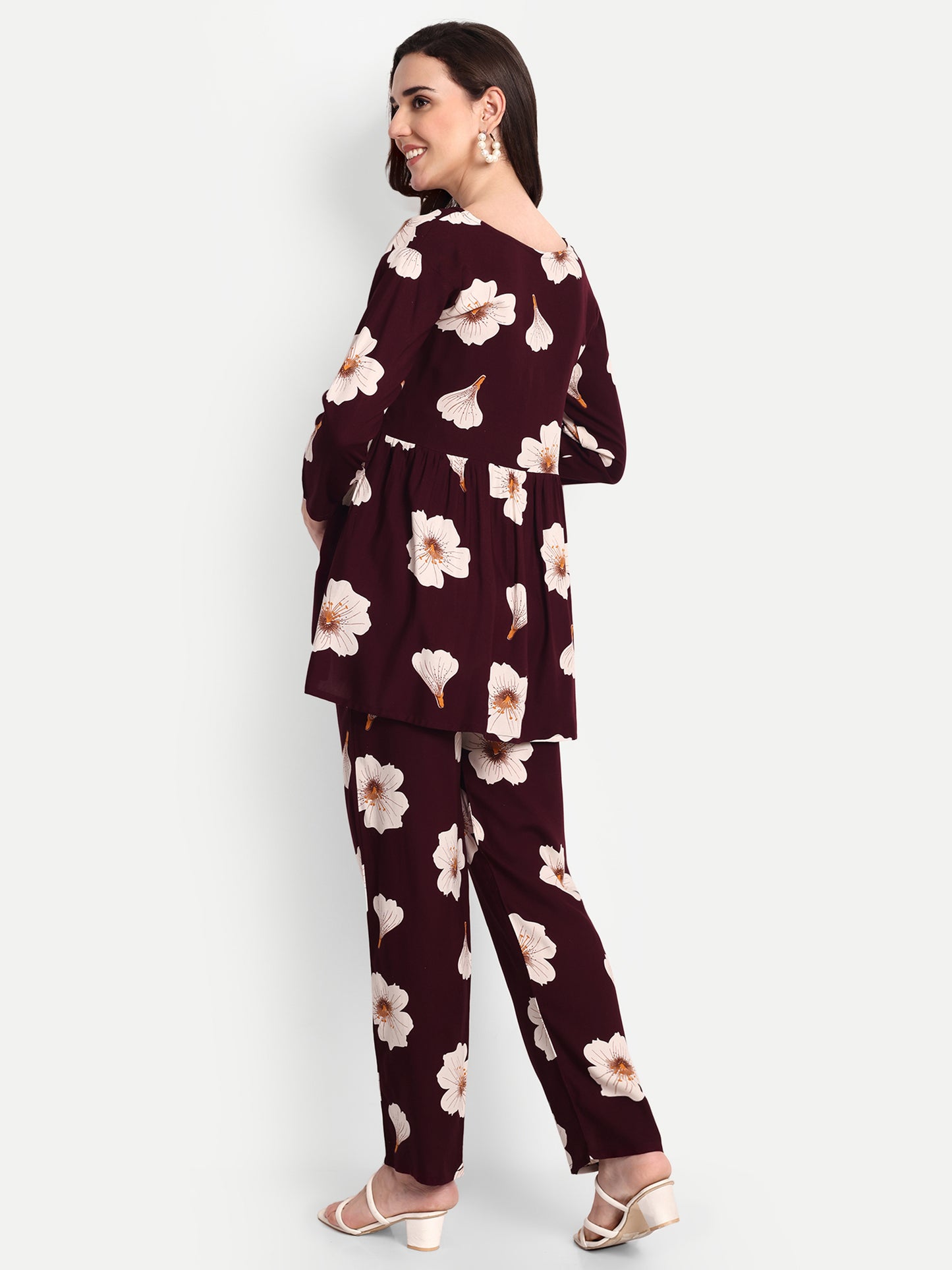 Maroon Flower Maternity & Nursing Co-ord set