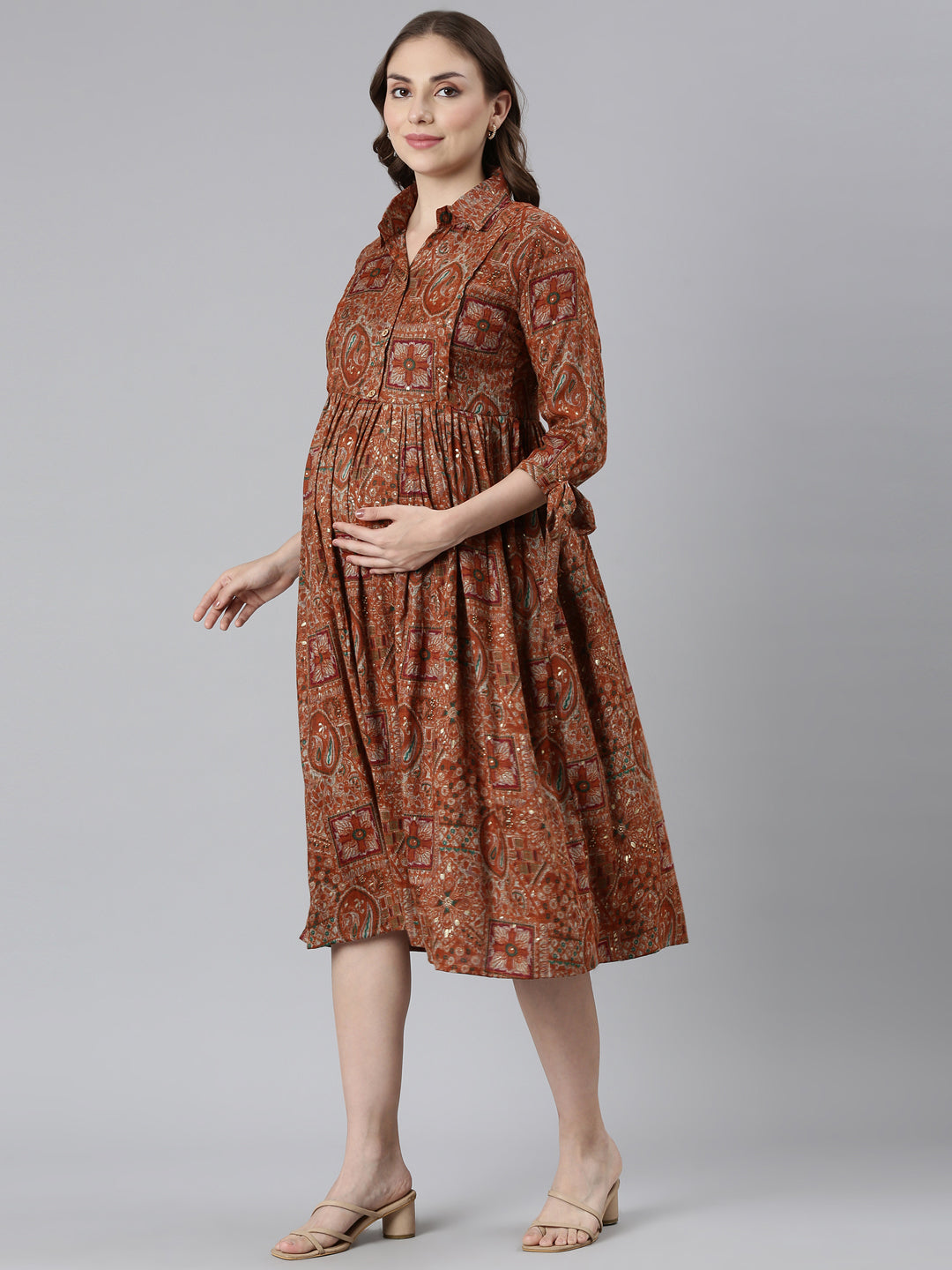 Bronze maternity and feeding dress