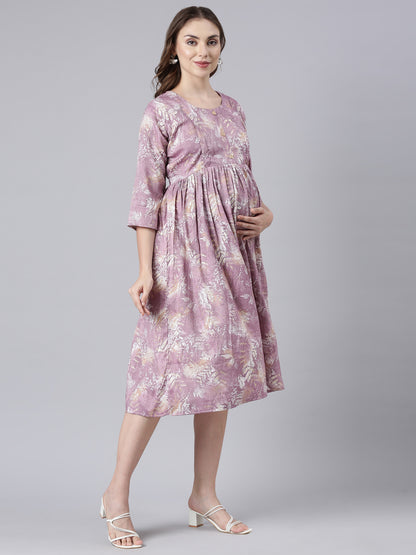 Leafy pink maternity and feeding dress