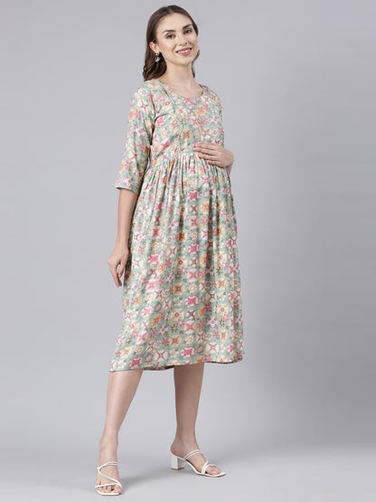 Flora green maternity and feeding dress