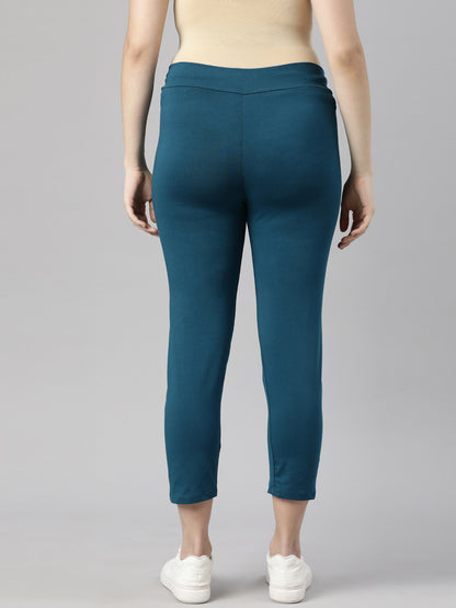 Maternity capri pants in deep blue with smooth back and center seam