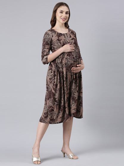 Espresso maternity and feeding dress