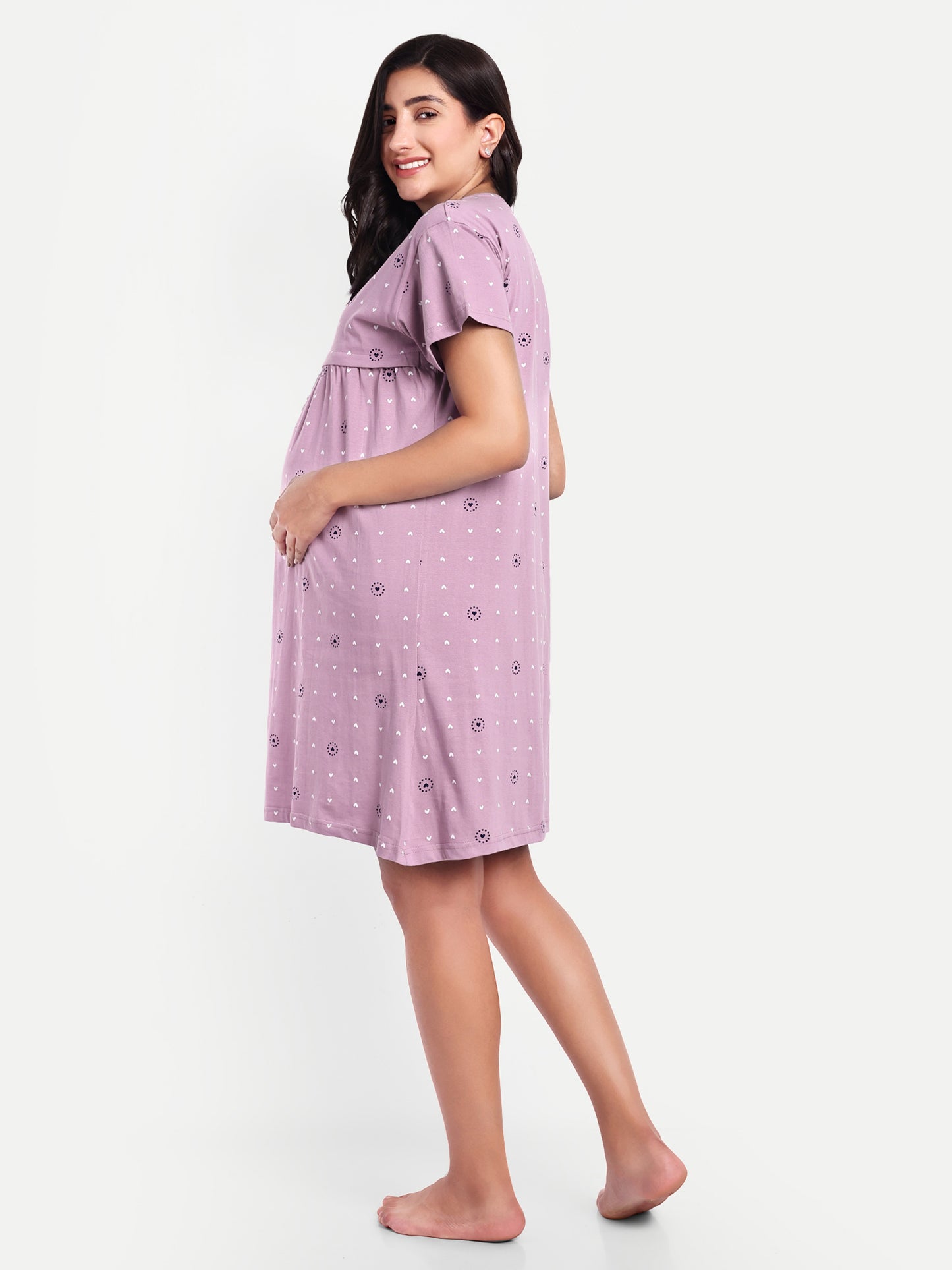 Dusk Voilet Maternity and Nursing lounge Short Nighty