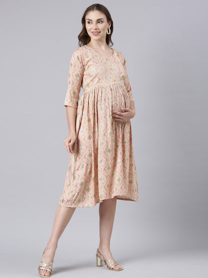 peach orange maternity and feeding dress