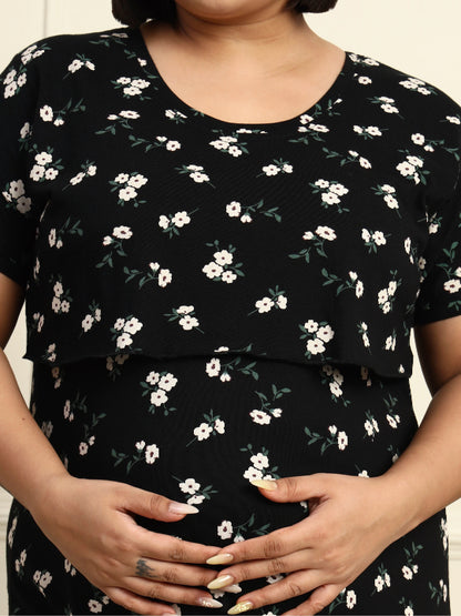 Black Flora Maternity Lounge Nighty