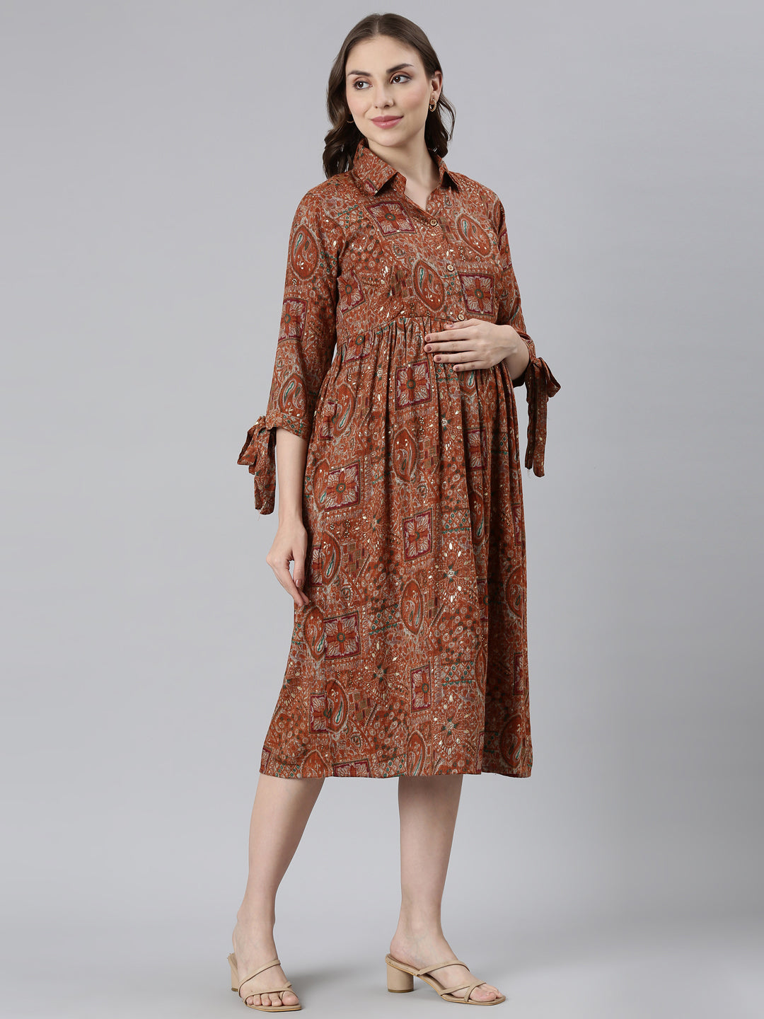 Bronze maternity and feeding dress