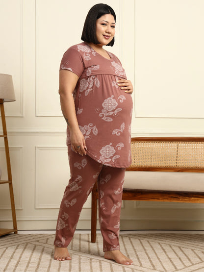 Motif Dusty rose Maternity Lounge Suit