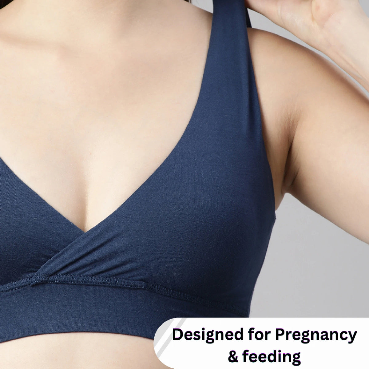 Maternity Lounge Bamboo Bra  (removable cups) - Mid blue