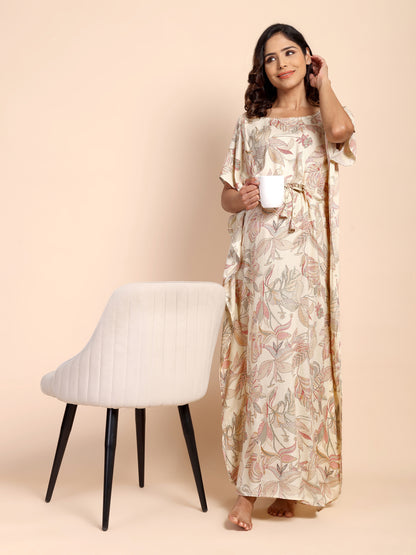 Oat Beige Maternity and Nursing Kaftaan