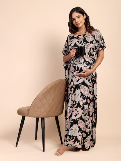 Grey Blossom Maternity and Nursing Kaftaan