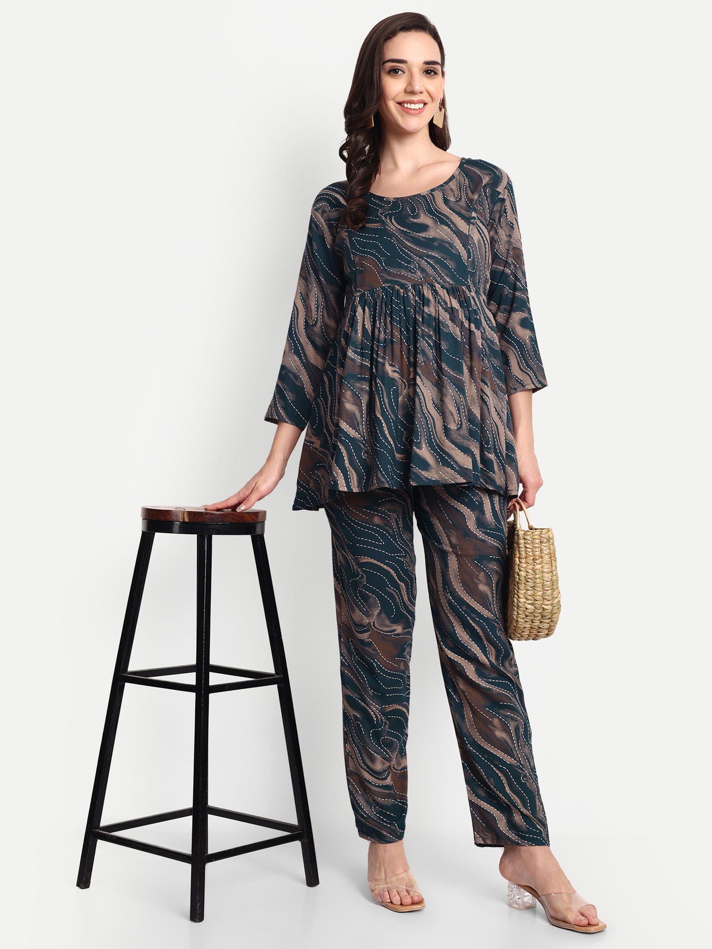 Ocean blue printed Maternity & Nursing Co-ord set