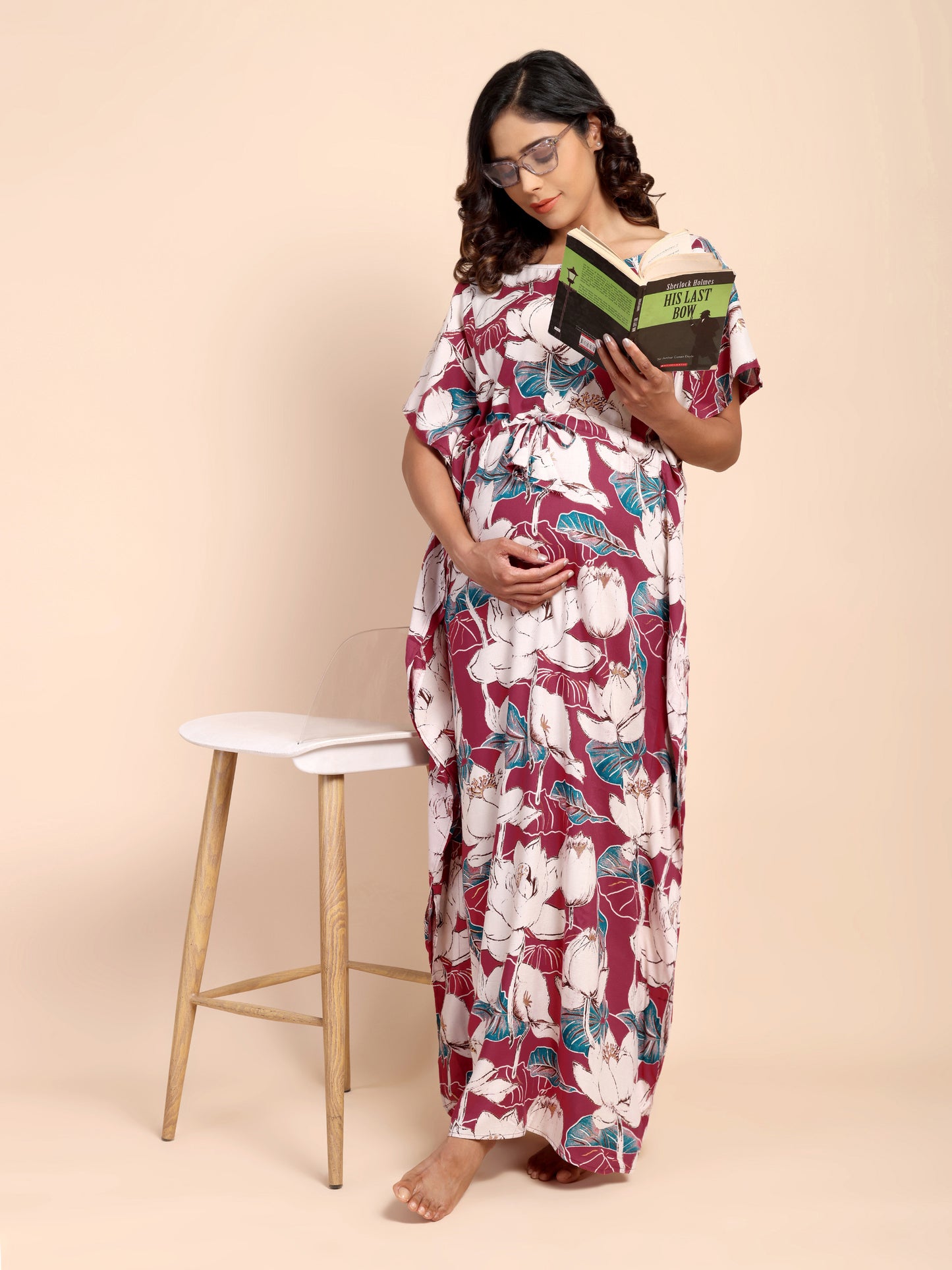 Red Blossom Maternity and Nursing Kaftaan
