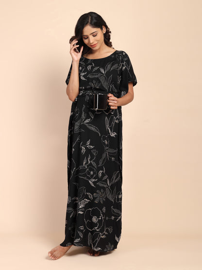 Midnight Black Maternity & Nursing Kaftaan