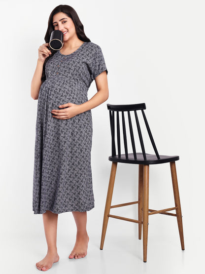 Indigio Quilt maternity and feeding dress