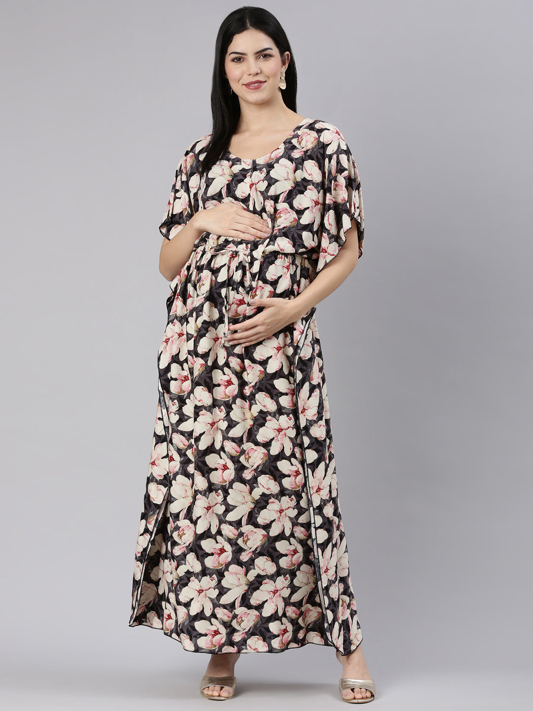 Grey Blossom Maternity and Nursing Kaftaan
