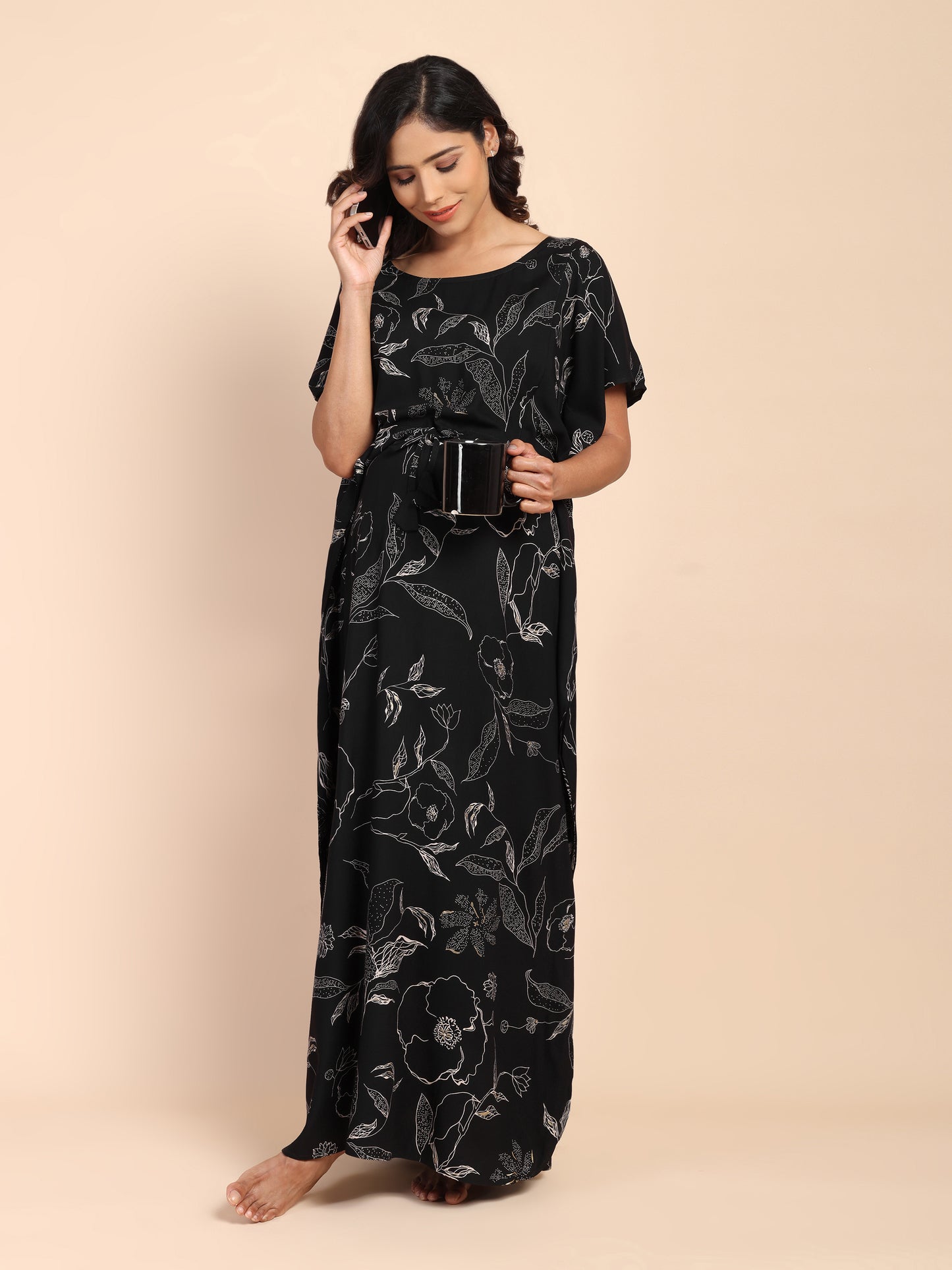 Midnight Black Maternity & Nursing Kaftaan