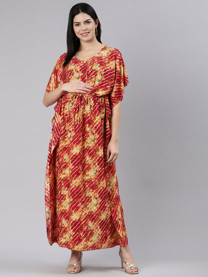 Mint Red Maternity and Nursing Kaftaan