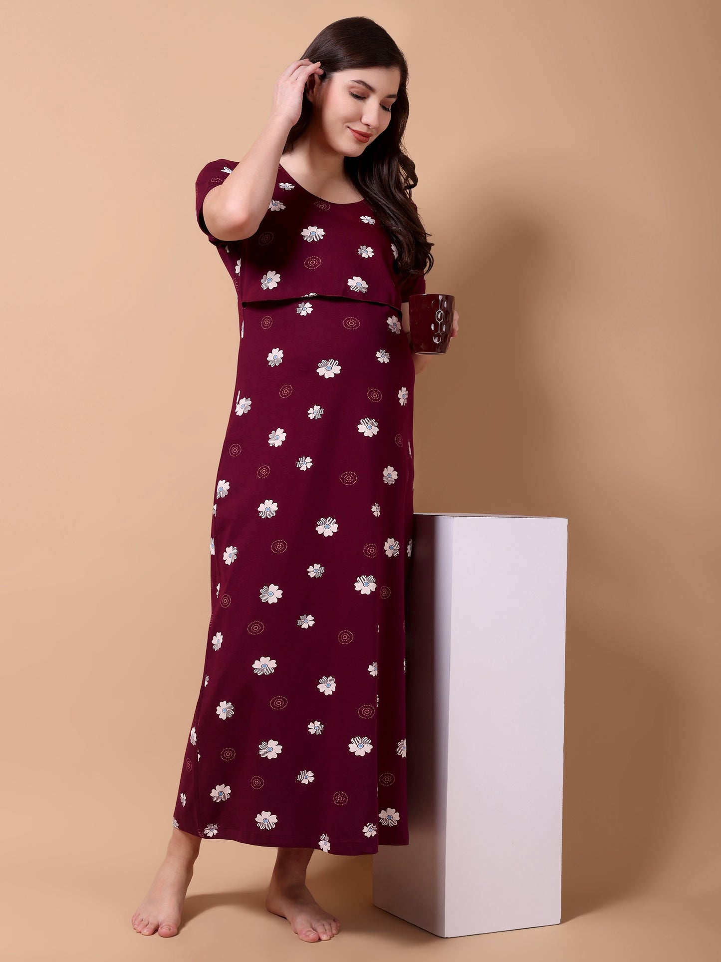 Bloomique Maroon Maternity and Lounge Nighty