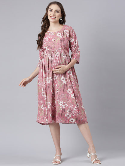 Preety peach maternity and feeding dress