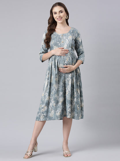 Leafy Grey maternity and feeding dress