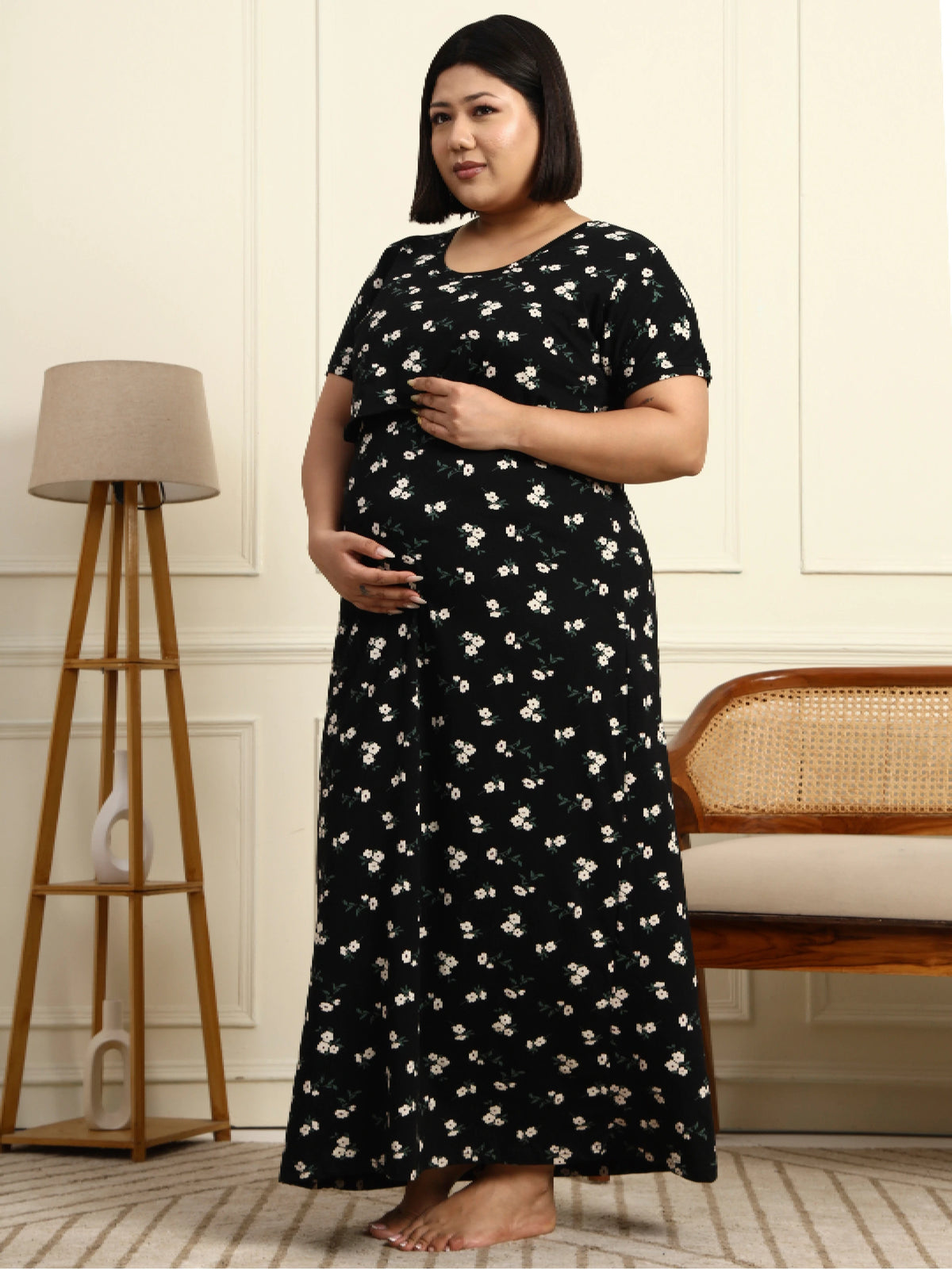 Black Flora Maternity Lounge Nighty