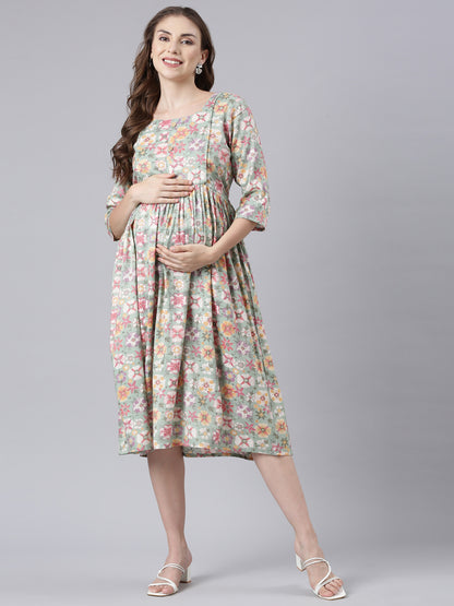 Flora green maternity and feeding dress