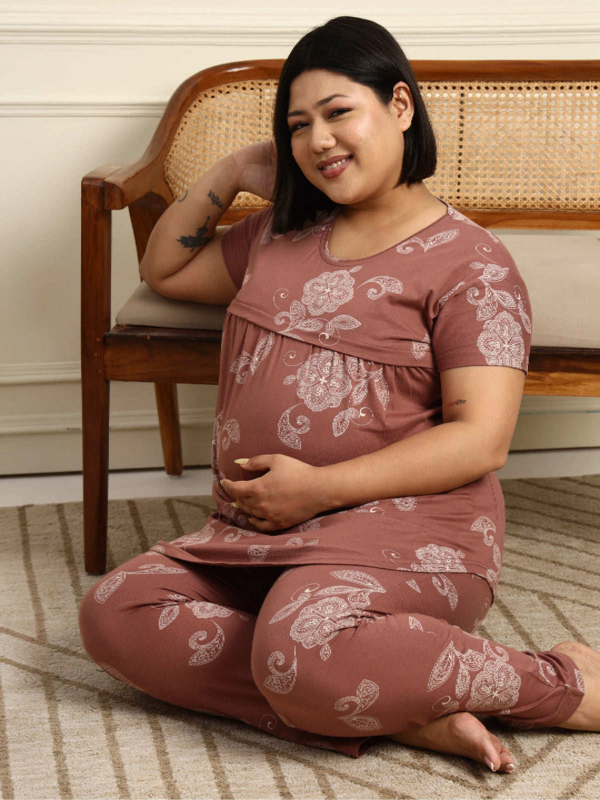 Motif Dusty rose Maternity Lounge Suit