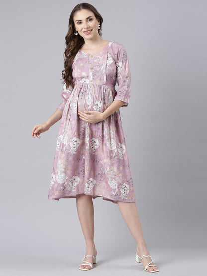 Lilac Plum maternity and feeding dress