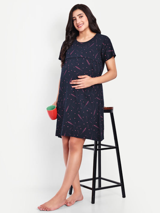 Navy Sprinkle Maternity and Nursing lounge Short Nighty